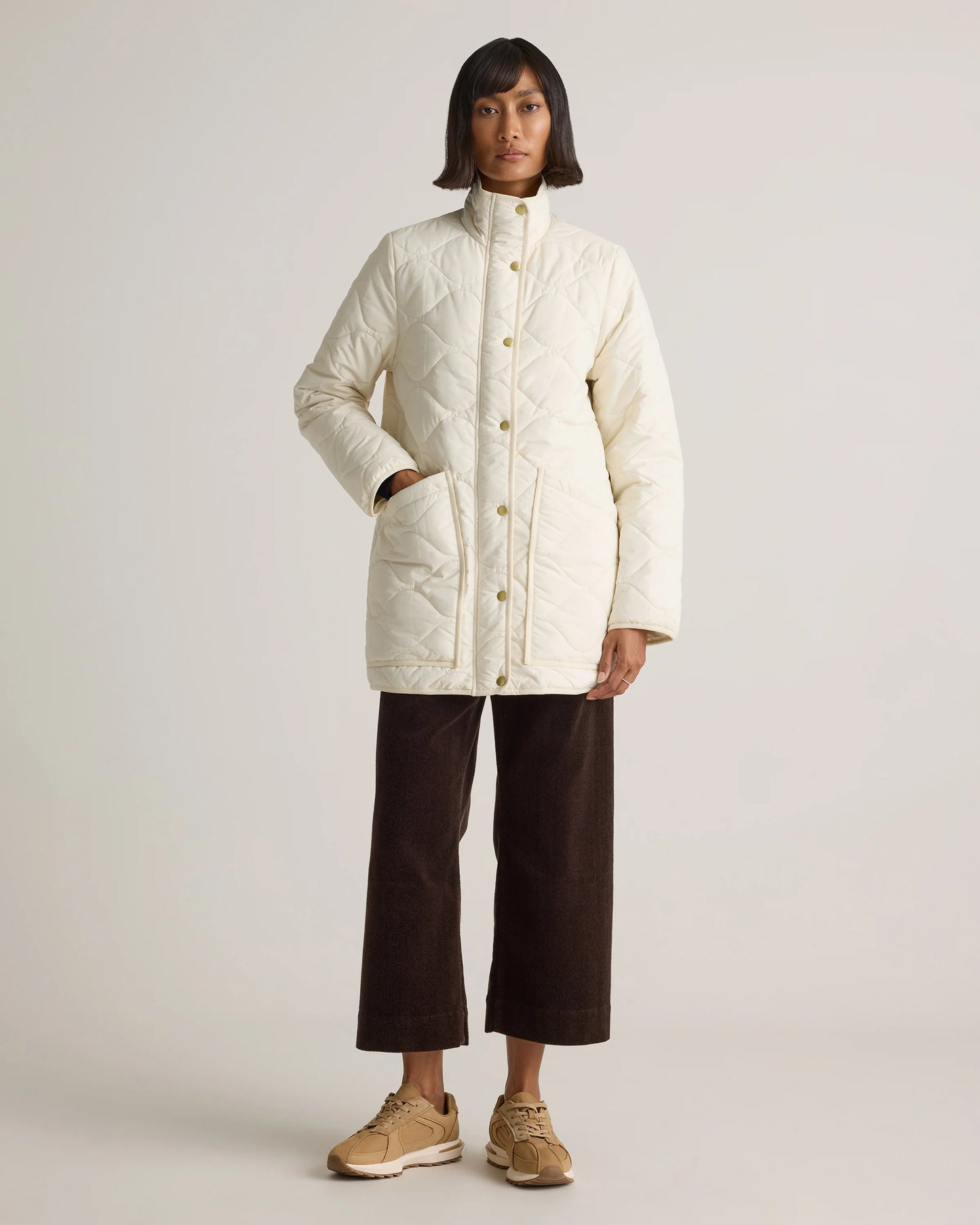 Featherless Quilted Long Puffer Jacket - XS / Silken White