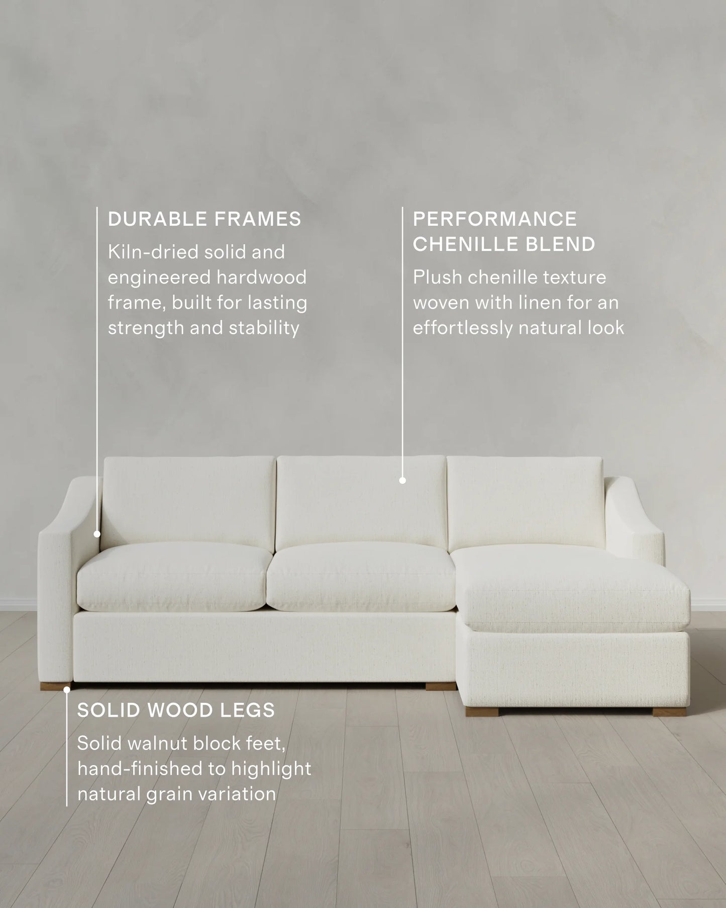 Hollis Slope Arm Chaise Sectional in Performance Chenille Linen Blend - 104" Right Arm / Snow