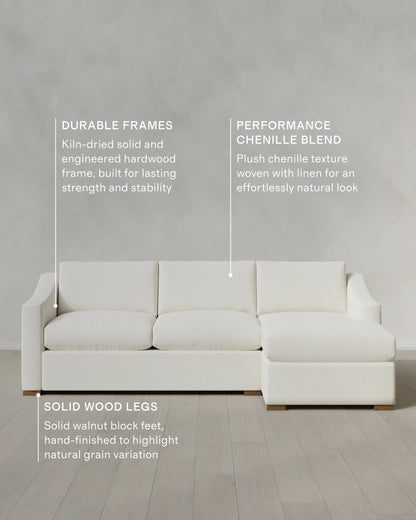 Hollis Slope Arm Chaise Sectional in Performance Chenille Linen Blend - 104" Right Arm / Snow