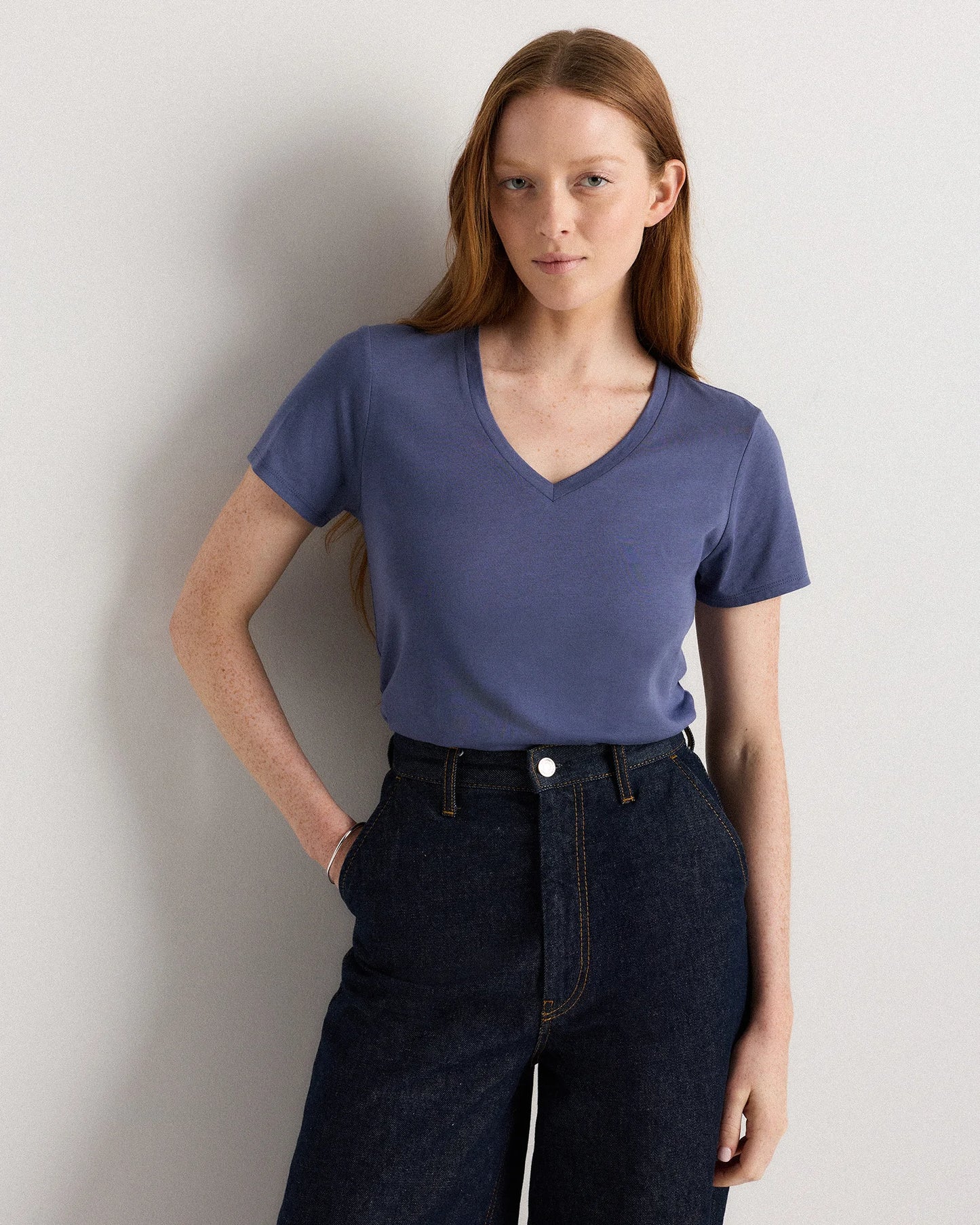 Cotton Modal V-Neck Tee - XS / Navy