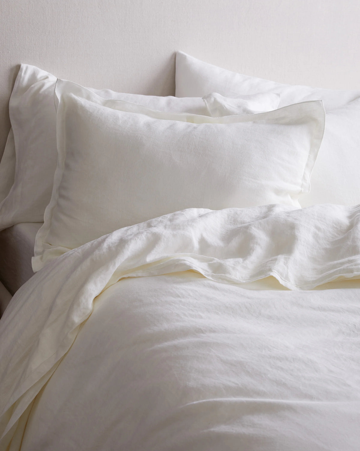 European Linen Double Embroidered Edge Duvet Cover Set - Twin / Sand with Terracotta Embroidery