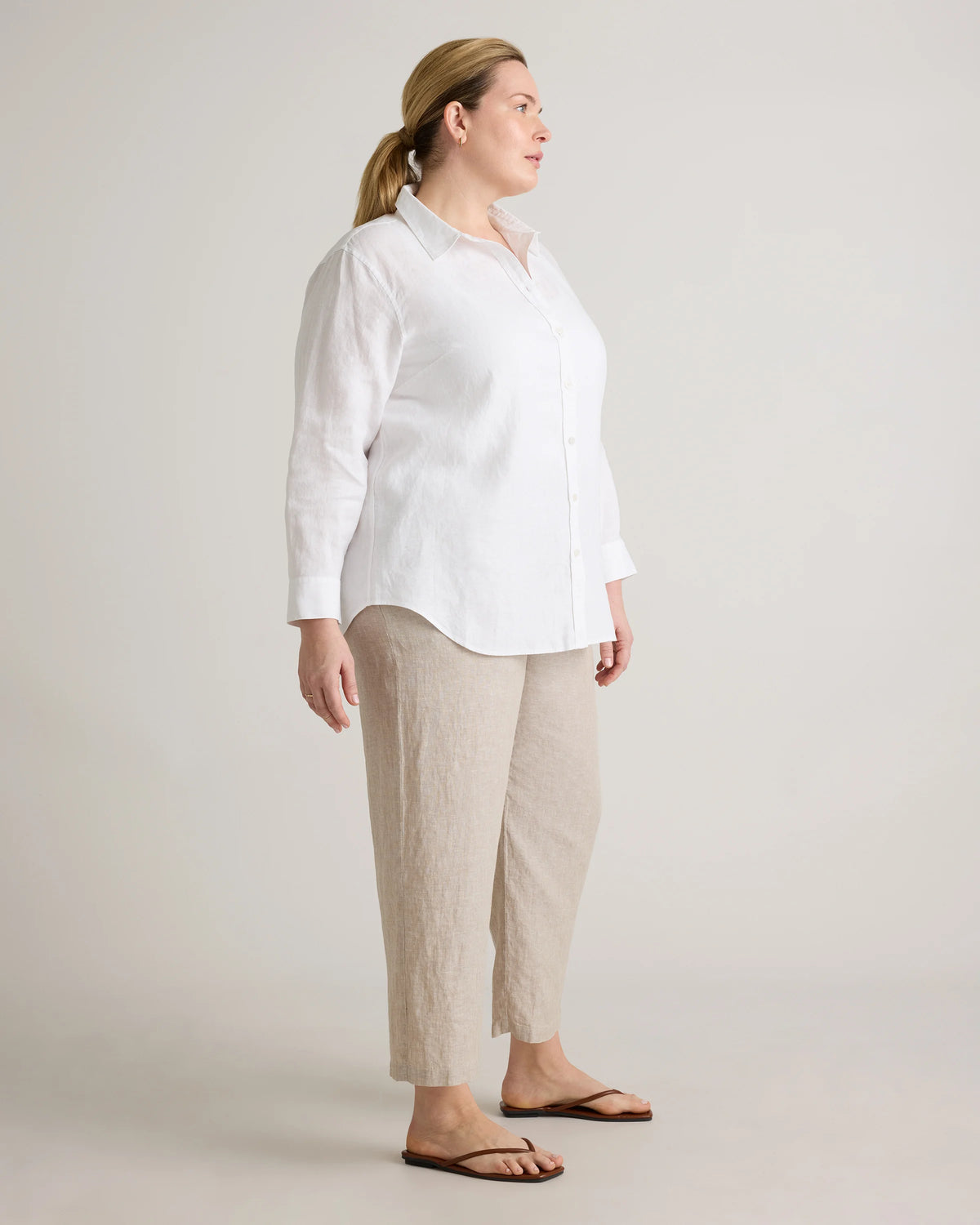 100% European Linen Long Sleeve Shirt - 1X / Flax