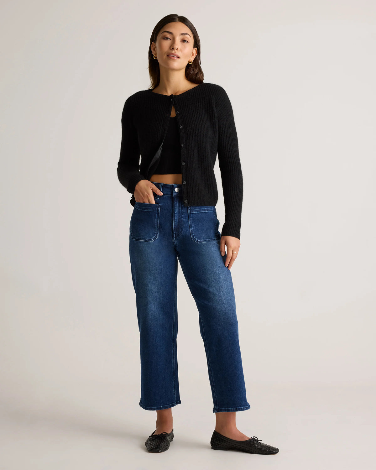 Bella Stretch Patch Pocket Wide Leg Jeans - 24 / Deep Sea Blue