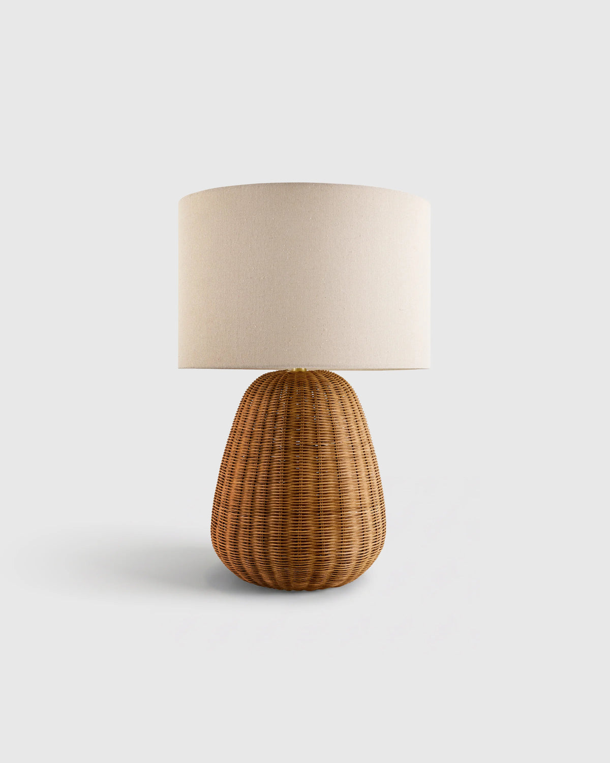Natural Rattan Table Lamp with Linen Shade - One Size / Light Brown