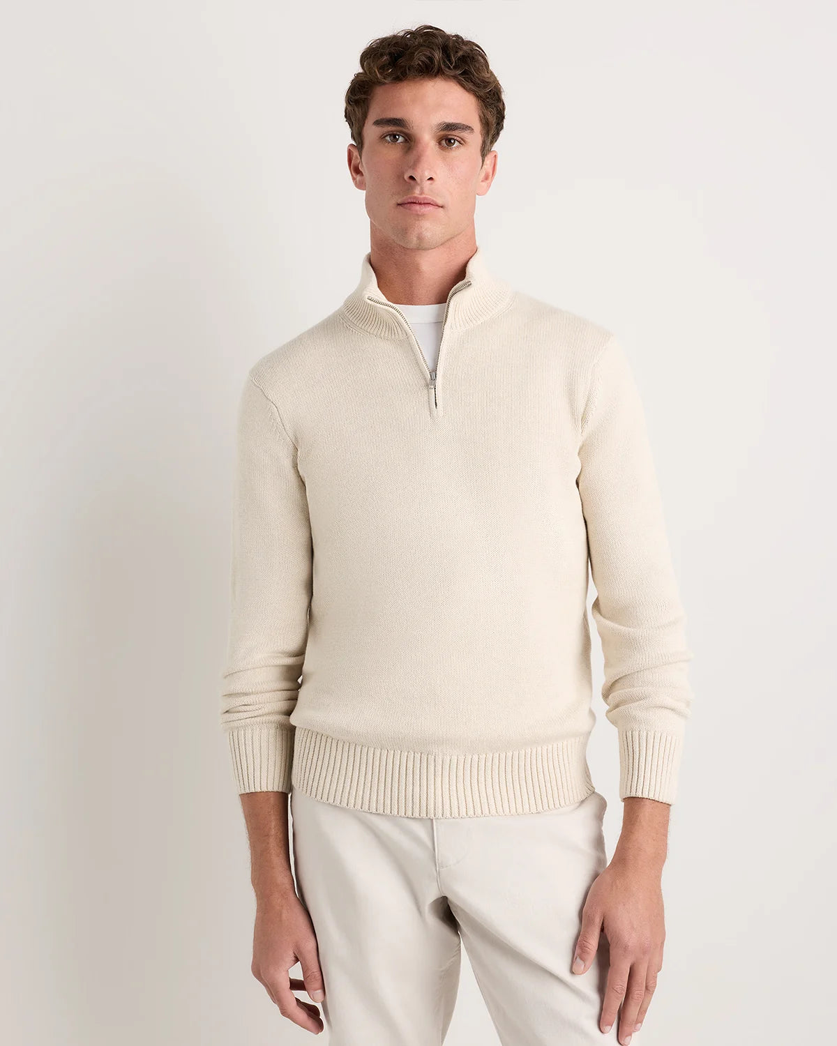 100% Organic Cotton Quarter-Zip Sweater - S / Moonstone Blue