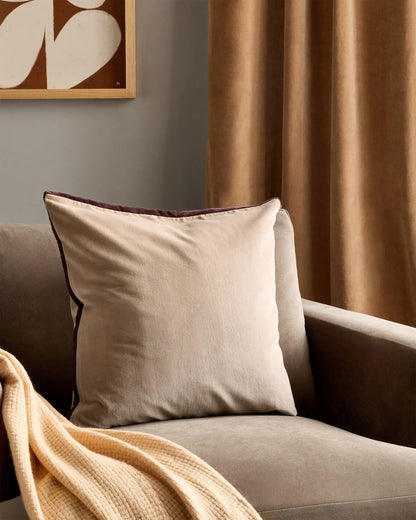 Contrast Velvet Edge Pillow Cover - 20x20 / Taupe/Espresso
