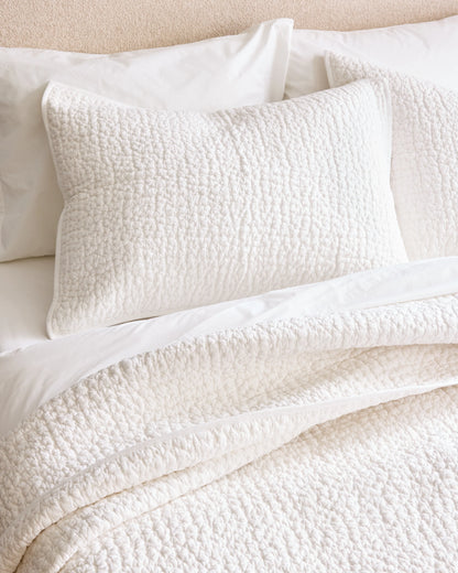 Organic Cotton Hand Stitched Quilt Set - Twin / Stone