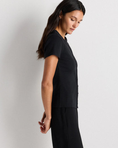 Organic Cotton Micro-Rib Button Tee - XS / Soft White