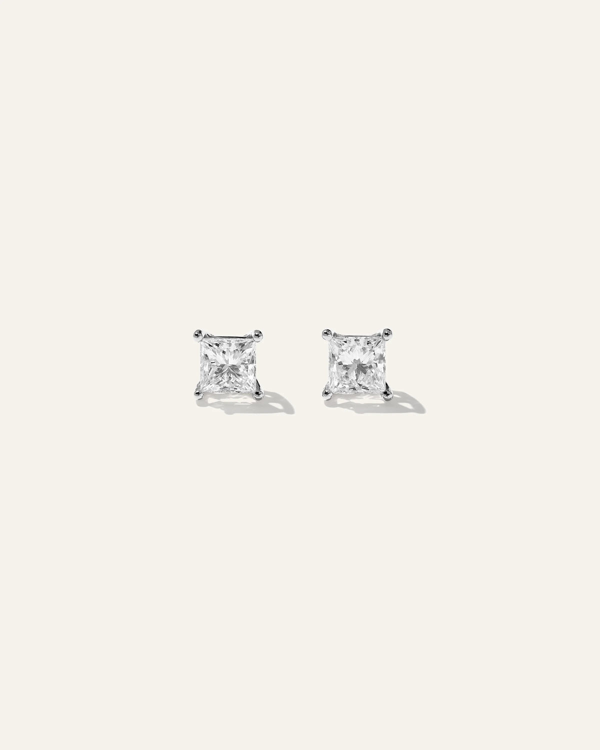 14K Gold Lab Grown Diamond Princess Solitaire Studs - 2ctw - One Size / Yellow Gold