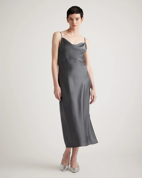 100% Washable Silk Cowl Neck Slip Dress - XS / Lava Smoke