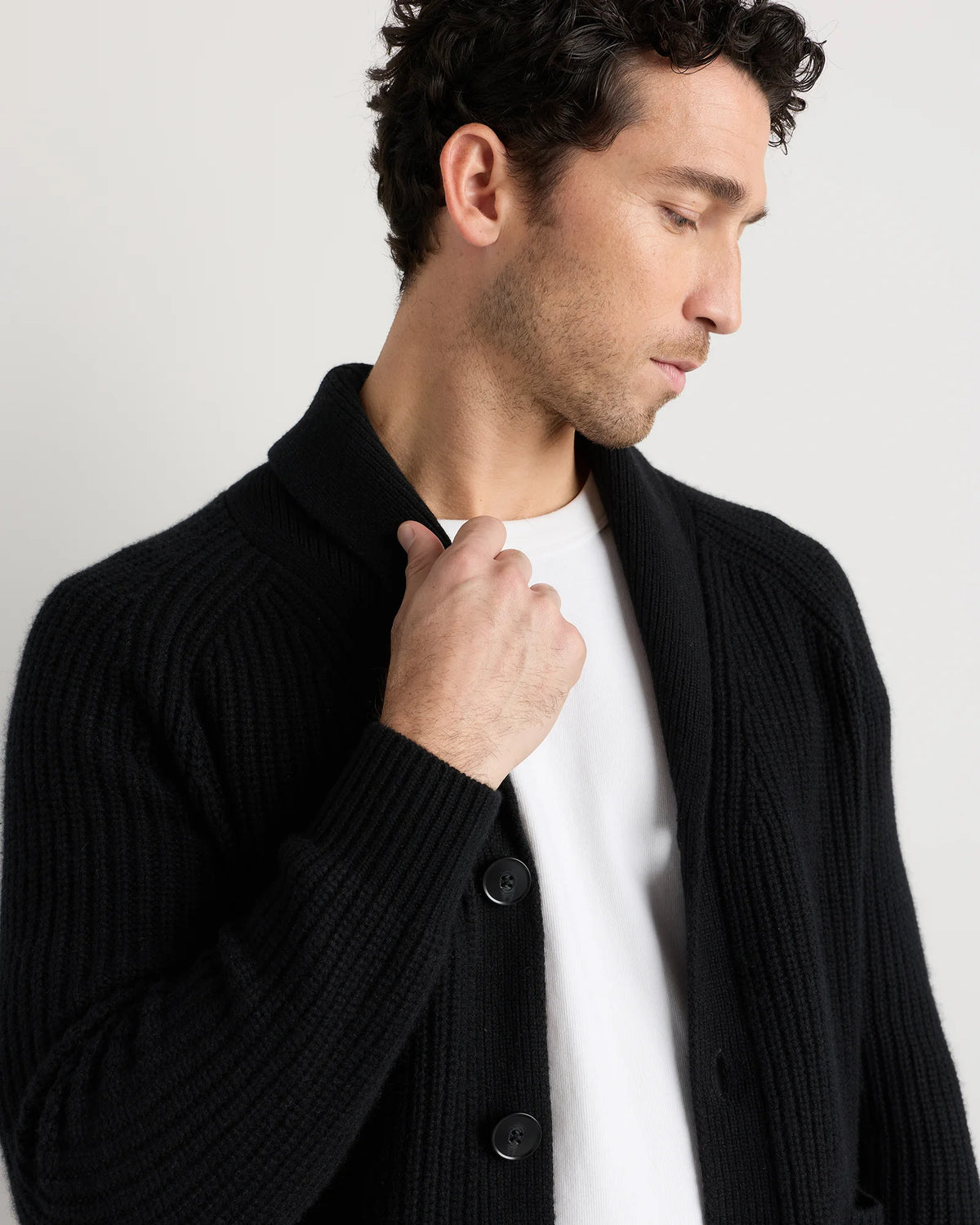 Mongolian Cashmere Shawl Collar Cardigan - S / Black