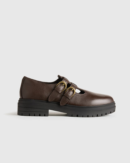 Italian Leather Lug Sole Mary Jane - 5 / Black