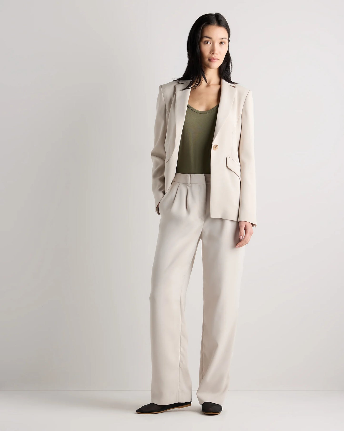 Stretch Crepe Cinched Waist Blazer - XS / Sand