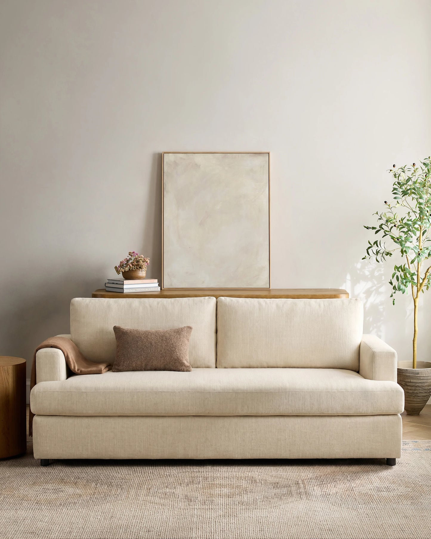 Sierra Curved Arm Sleeper Sofa in Performance Basketweave - One Size / Flax