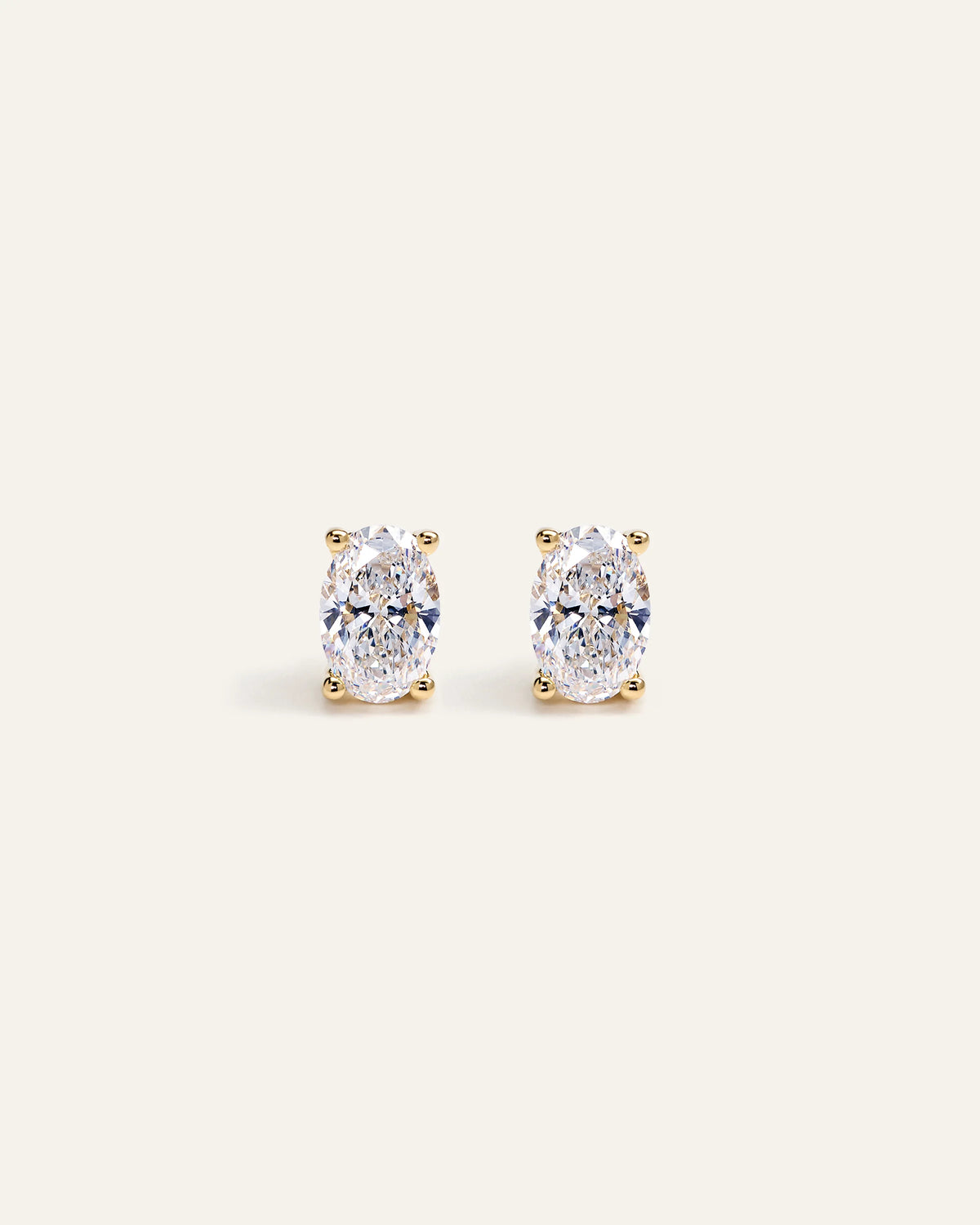 14K Gold Lab Grown Diamond Oval Solitaire Studs - 1ctw - One Size / Yellow Gold