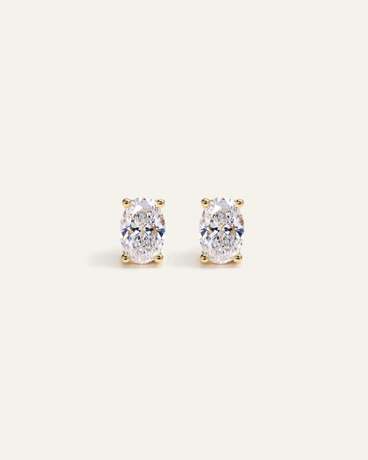14K Gold Lab Grown Diamond Oval Solitaire Studs - 1ctw - One Size / Yellow Gold