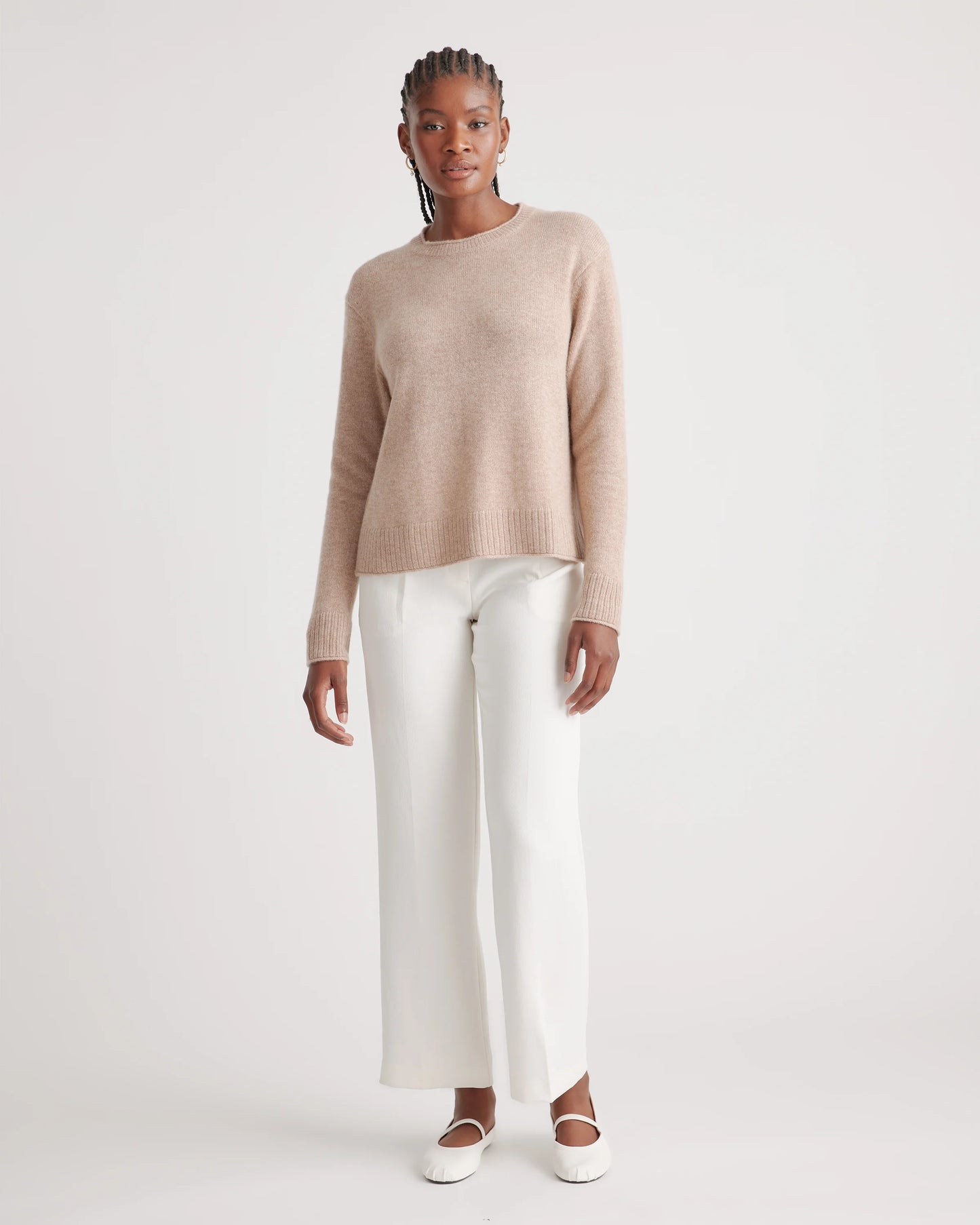 Mongolian Cashmere Boxy Crewneck Sweater - XS / Faded Denim/Brown/Ivory Variegated Stripe