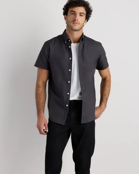 100% Organic Cotton Short Sleeve Oxford Shirt - S / Dark Coal