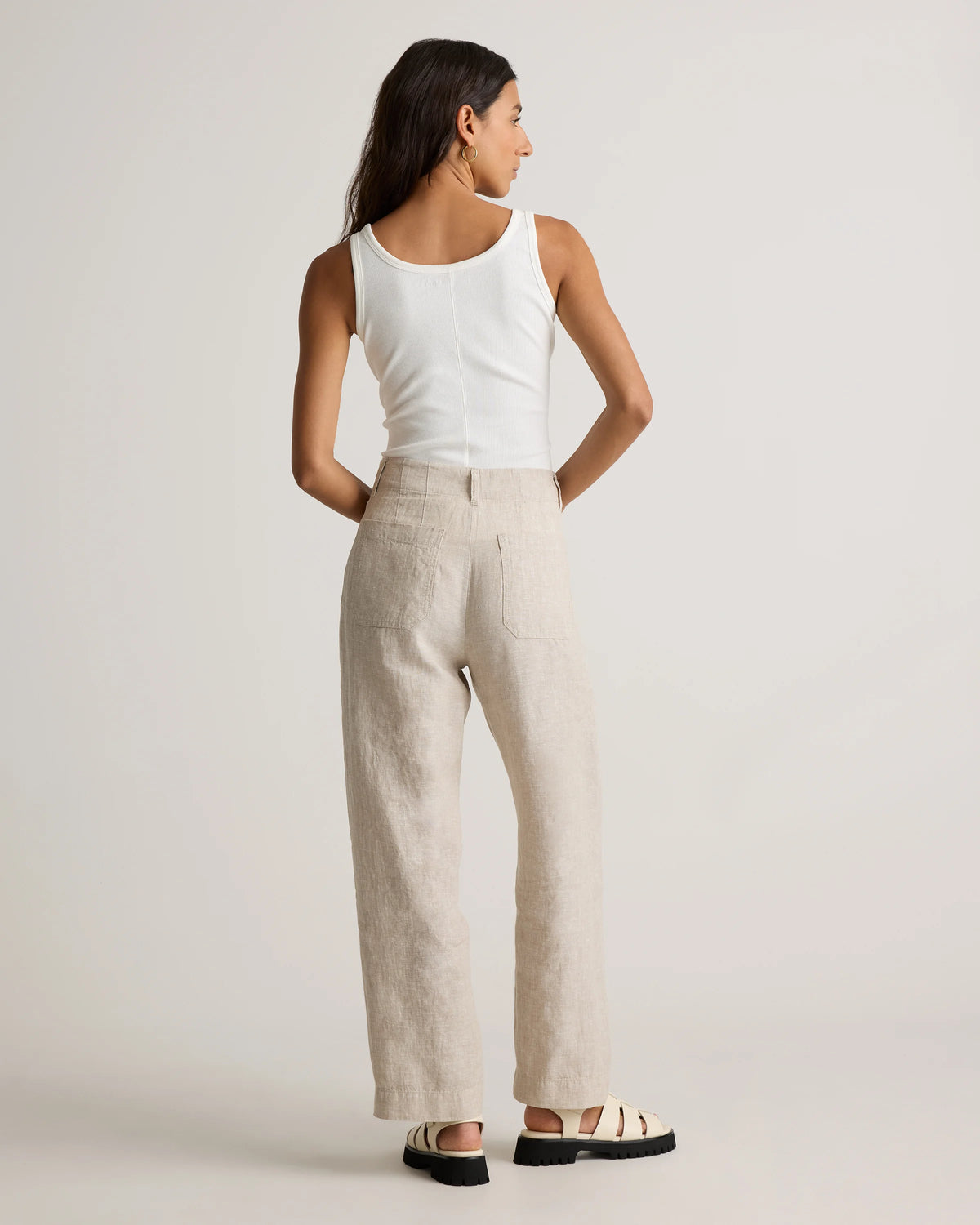 100% European Linen Patch Pocket Wide Leg Pants - 0 / Taupe Brown Chambray