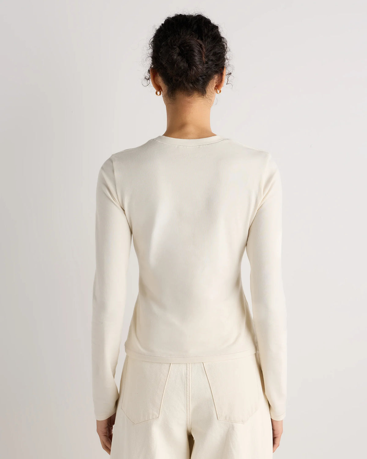 Stretch Cotton Jersey Fitted Long Sleeve T-Shirt - XS / Linen White