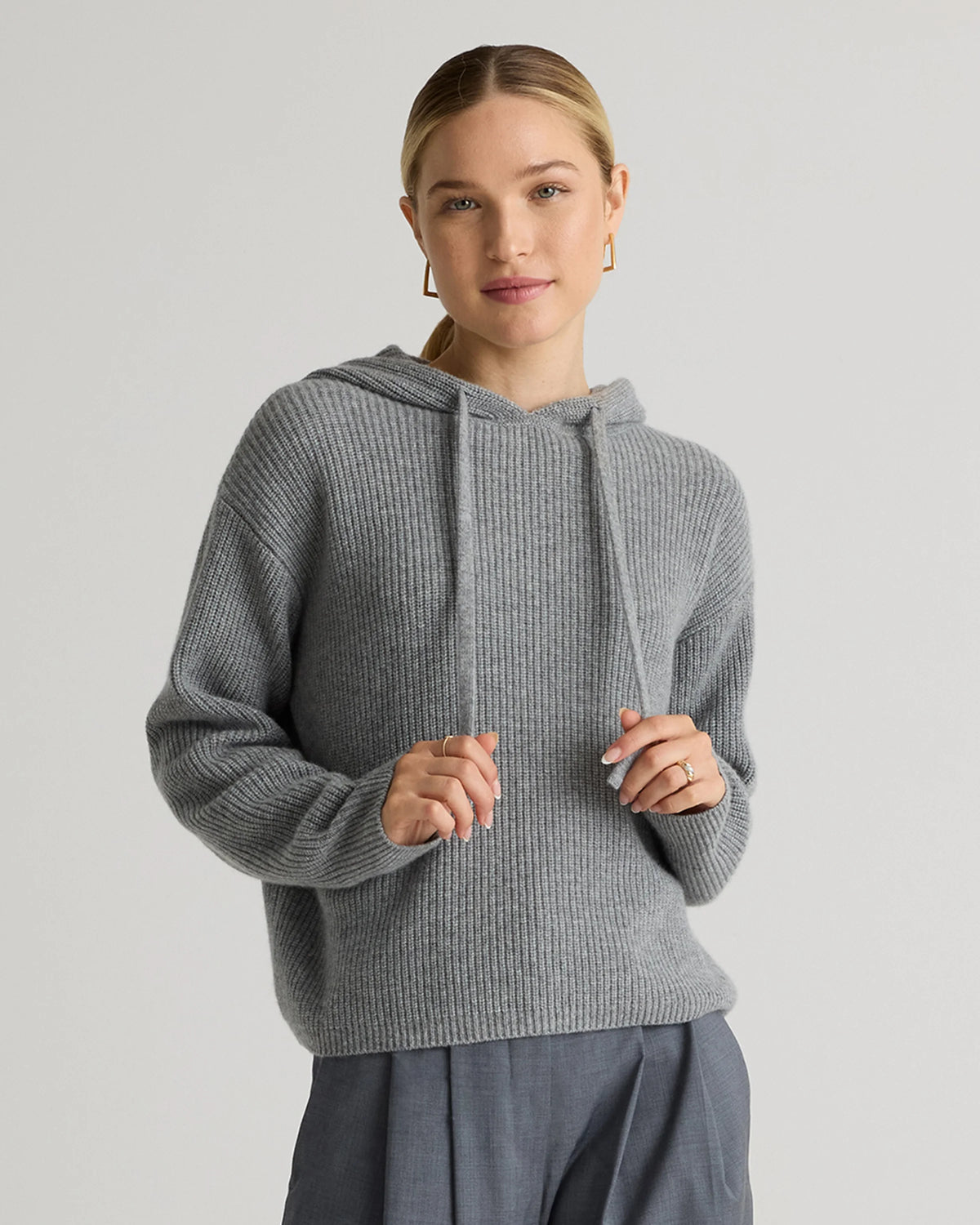 Mongolian Cashmere Fisherman Pullover Hoodie - XS / Heather Grey