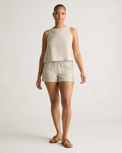 100% European Linen Cropped Tank - XS / Taupe Brown Gingham