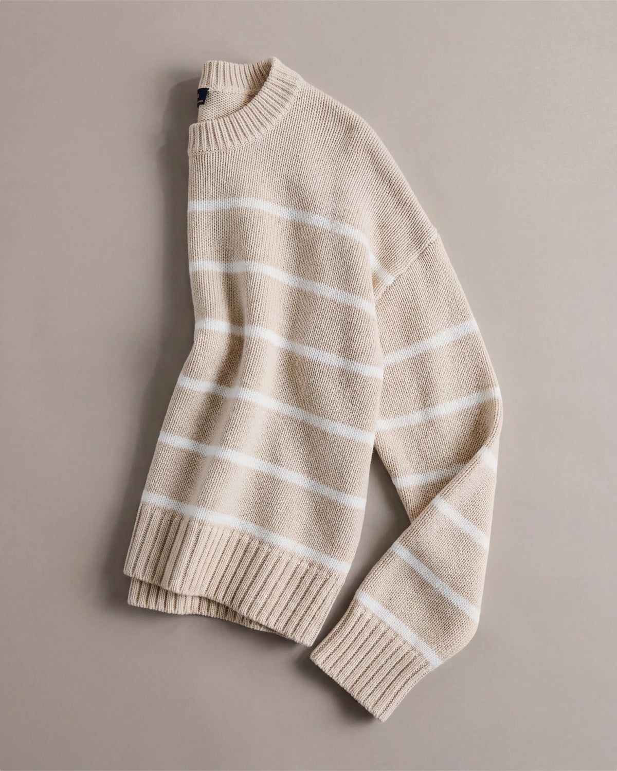 100% Organic Cotton Striped Crew Sweater - XS / Heather Brown/Ivory