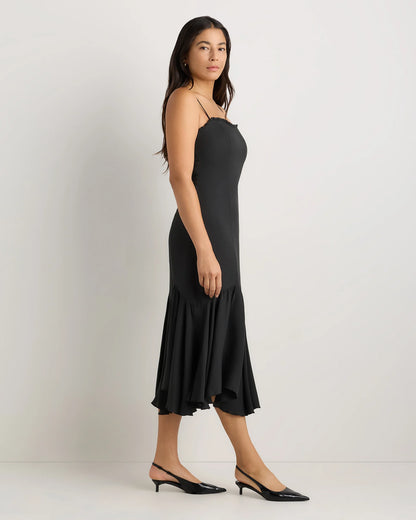 Lightweight Crepe Pleated Hem Midi Dress - XS / Deep Navy