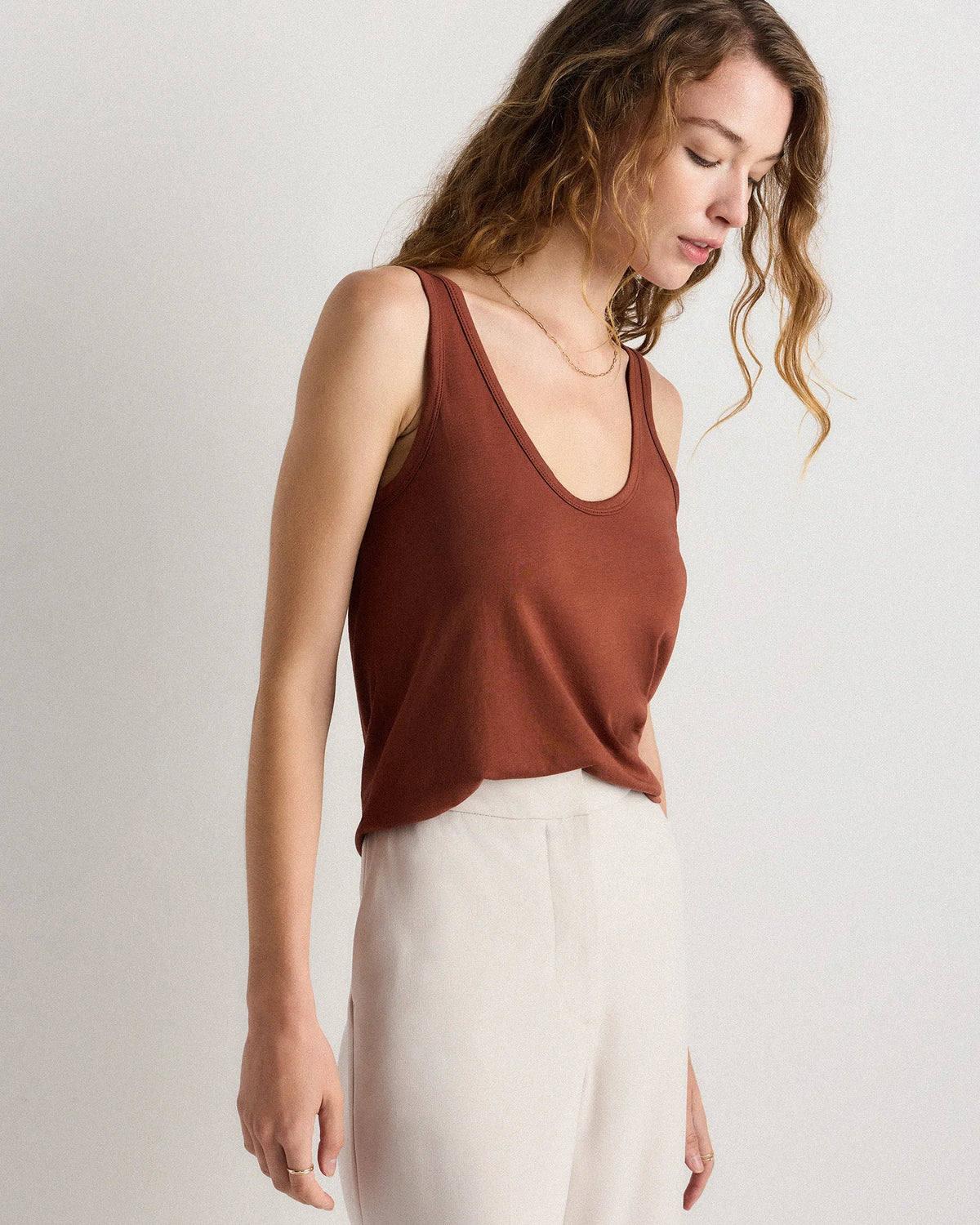 Cotton Modal Double Scoop Neck Tank - XS / Navy