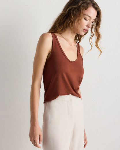 Cotton Modal Double Scoop Neck Tank - XS / Navy