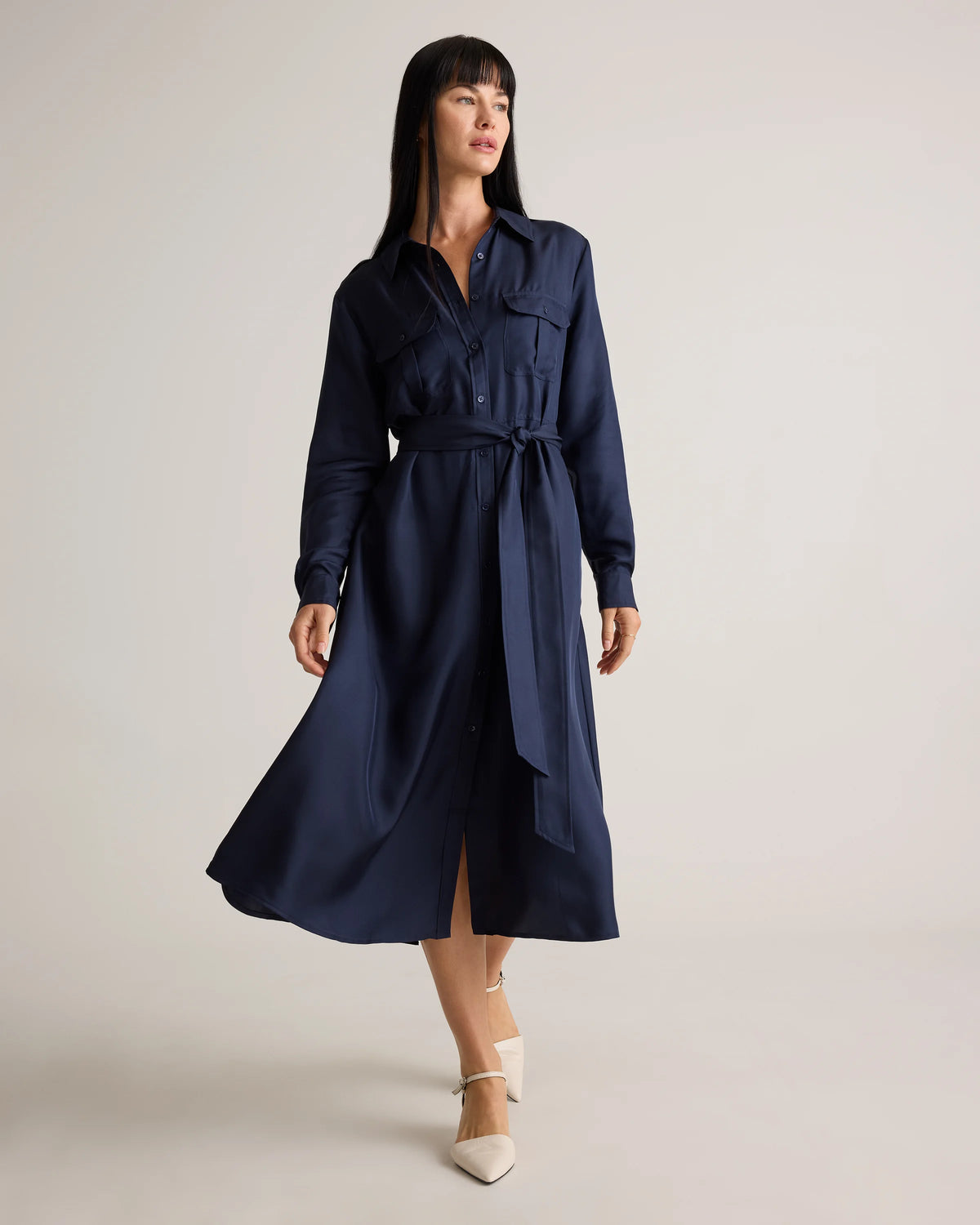 100% Silk Twill Utility Shirt Dress - XS / Hot Fudge