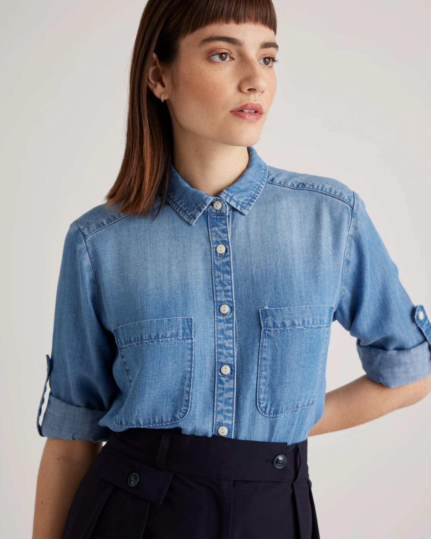 Chambray Tencel Long Sleeve Shirt - XS / Light Indigo
