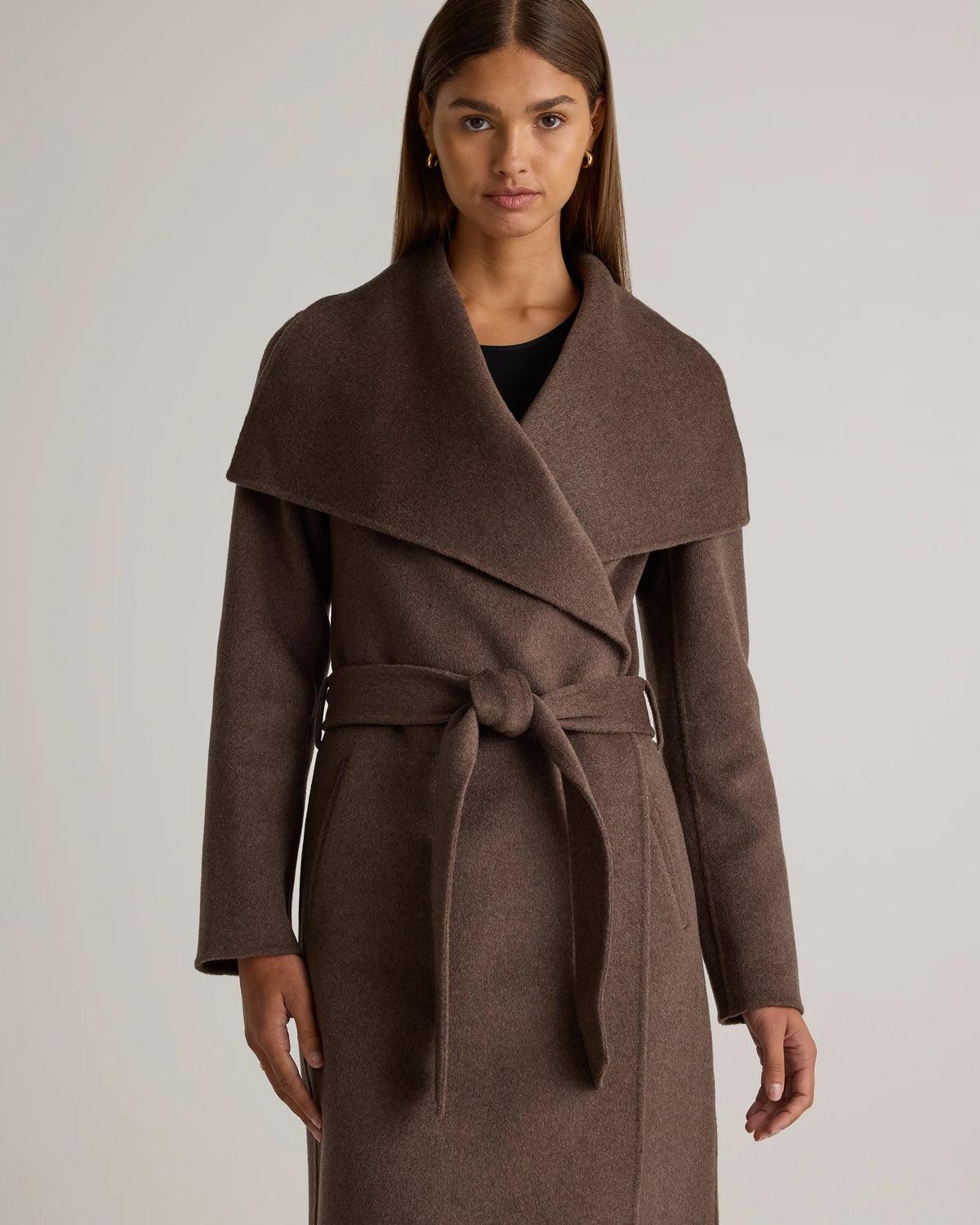 Double-Faced Merino Wool Draped Collar Wrap Coat - XS / Oat