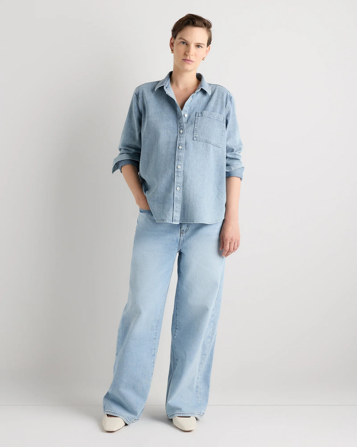 Oversized Denim Maternity Shirt - XS / Blue