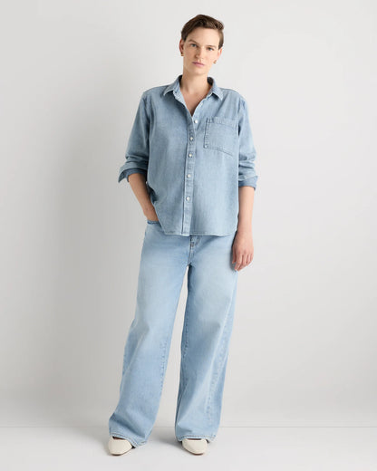 Oversized Denim Maternity Shirt - XS / Blue