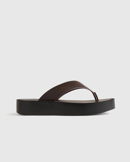 Italian Leather Thong Platform Sandal - 5 / Cognac