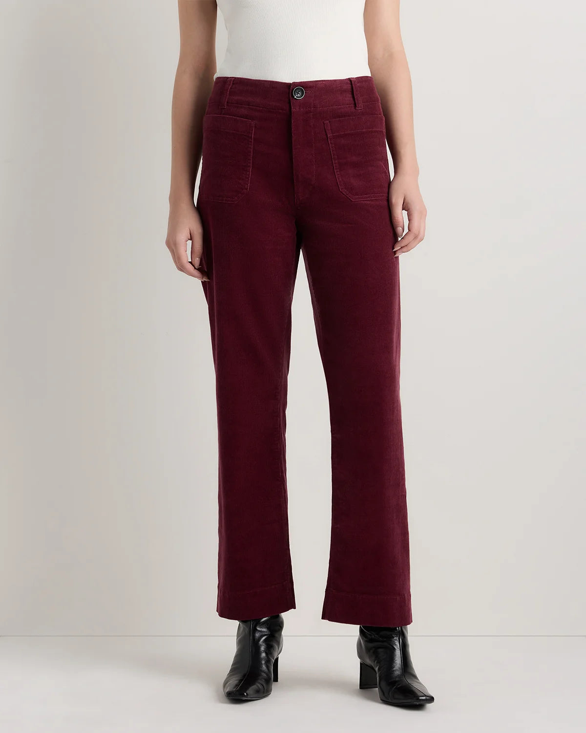 Organic Stretch Corduroy Cropped Wide Leg Pants - 0 / Black