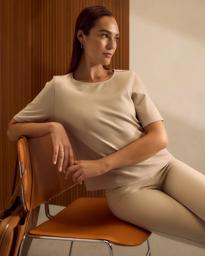 Ultra-Stretch Ponte Short Sleeve Top - XS / Black