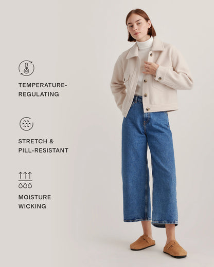 100% Merino Wool Cropped Shirt Jacket - XS / Mulled Wine