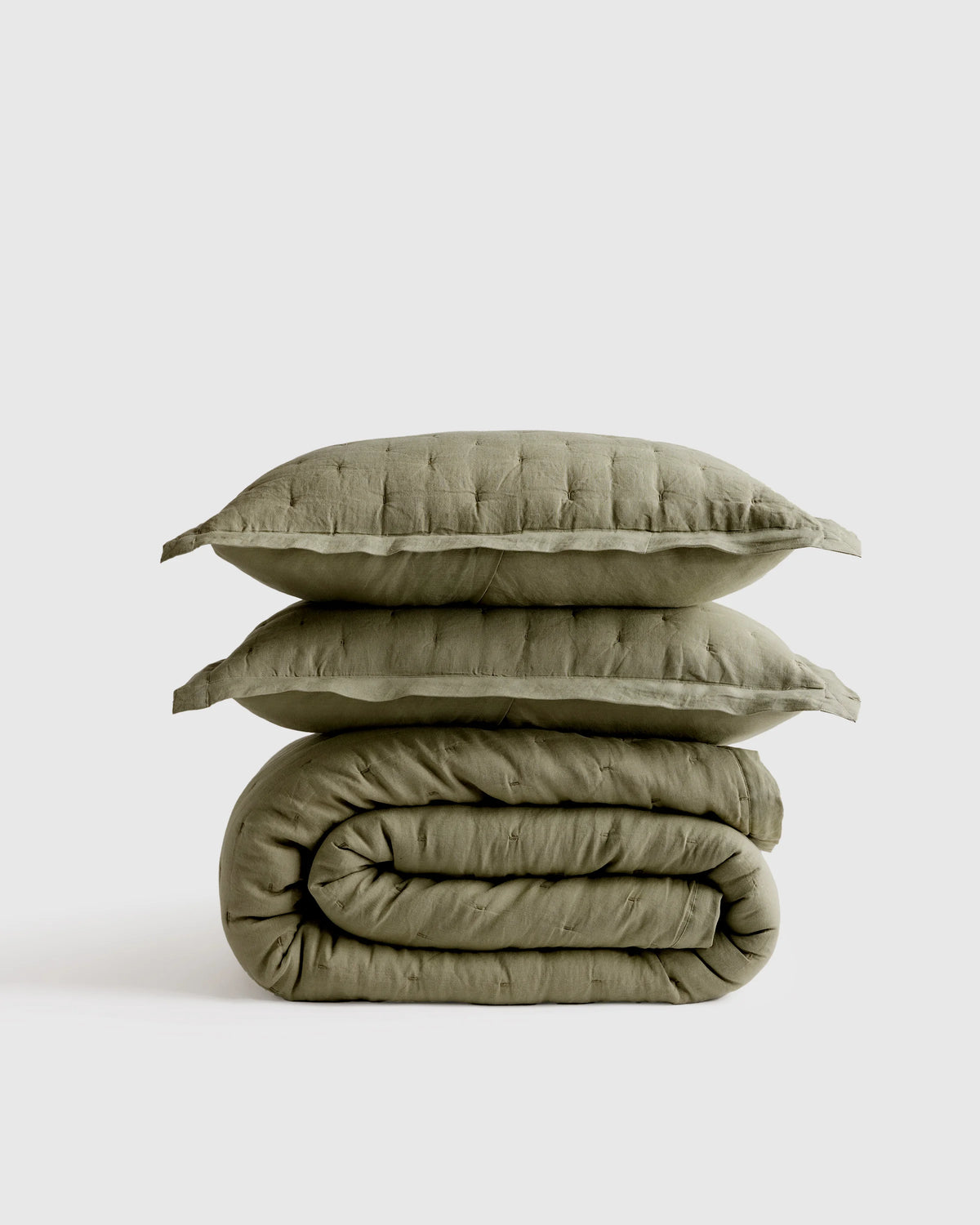 European Linen Dream Quilt Set - Twin / Dusty Olive