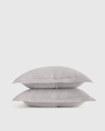 European Linen Double Flange Sham Set - Standard / White