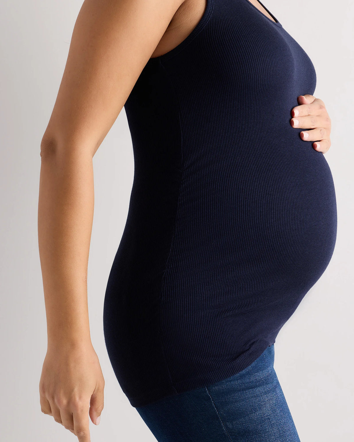 Bamboo Rib Maternity Scoop Neck Tank - XS / Deep Navy