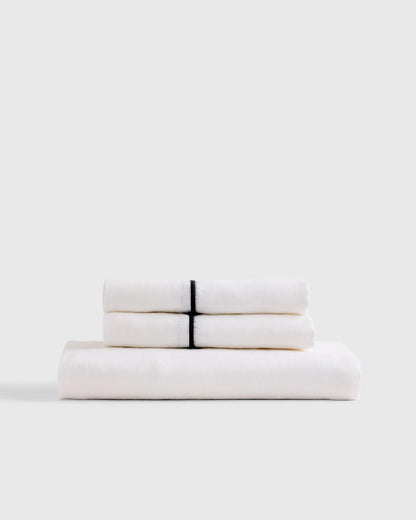 European Linen Piped Fitted Sheet Set - Twin / Mist/White