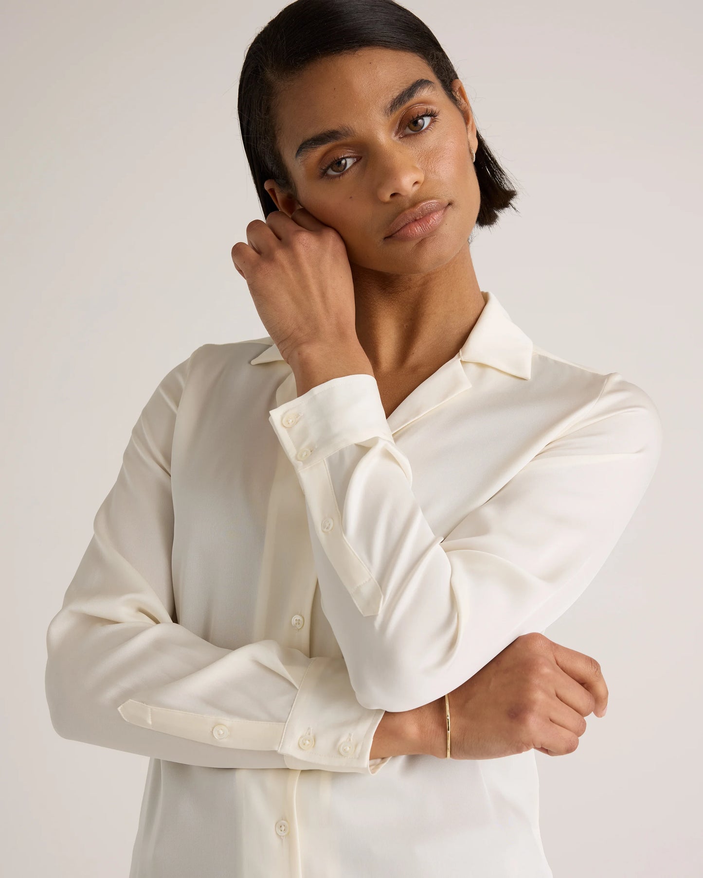 Washable Stretch Silk Notch Collar Blouse - XS / Moonstone Blue
