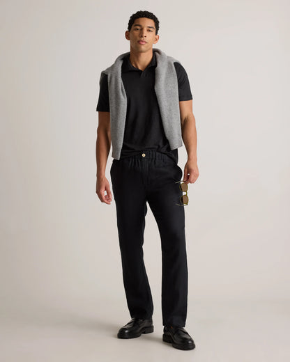 Men's 100% European Linen Jersey Polo - S / Black