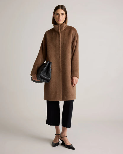 Alpaca-Wool Stand Collar Coat - XS / Rustic Brown