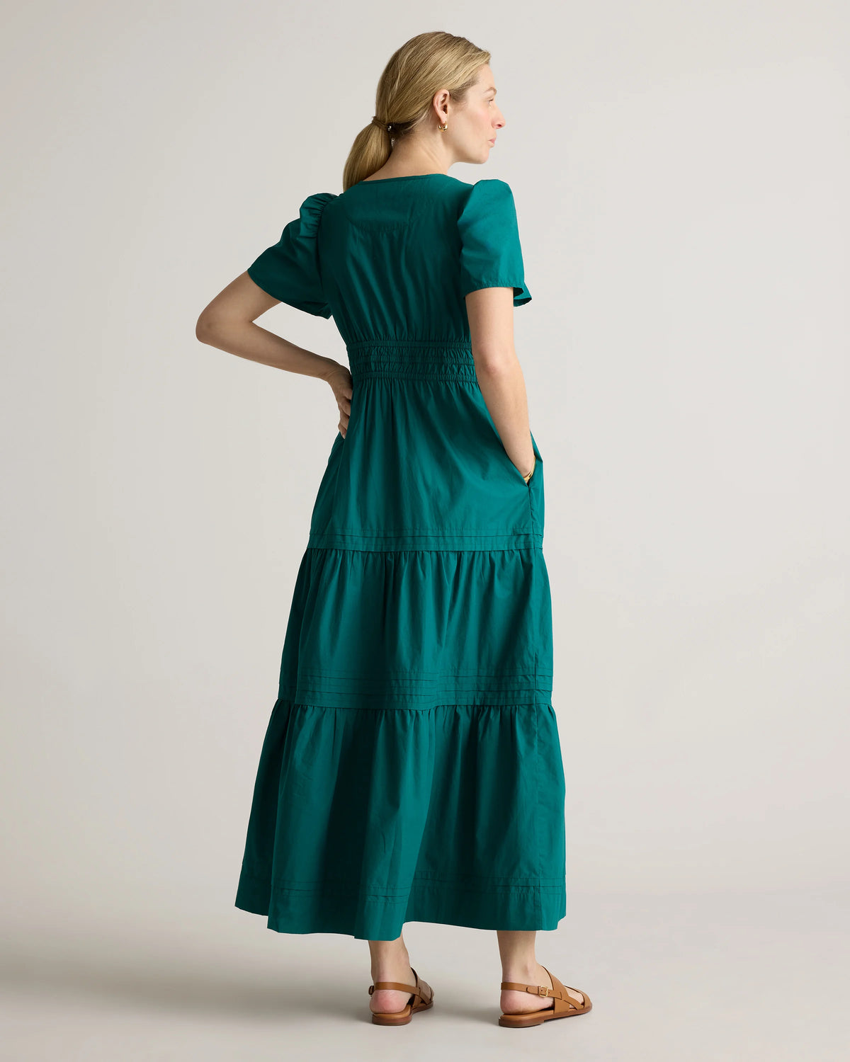 100% Organic Cotton Poplin Maternity Tiered Maxi Dress - XS / Riviera Blue Heirloom Floral