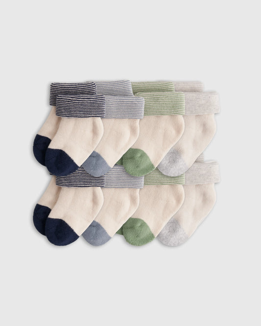 Organic Fold Over Socks 8-Pack - One Size / Navy/Light Blue/Green/Grey