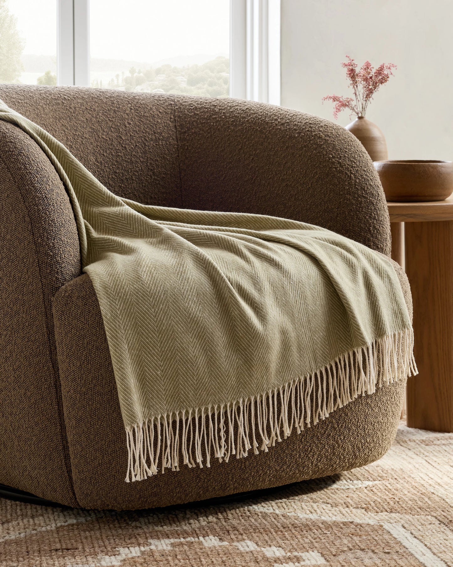 Lightweight Italian Cotton Herringbone Throw - One Size / Mushroom