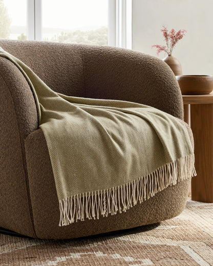 Lightweight Italian Cotton Herringbone Throw - One Size / Mushroom